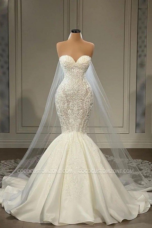 Sexy Heart Neck Long Mermaid Wedding Dress | Sexy Lace Wedding Dress