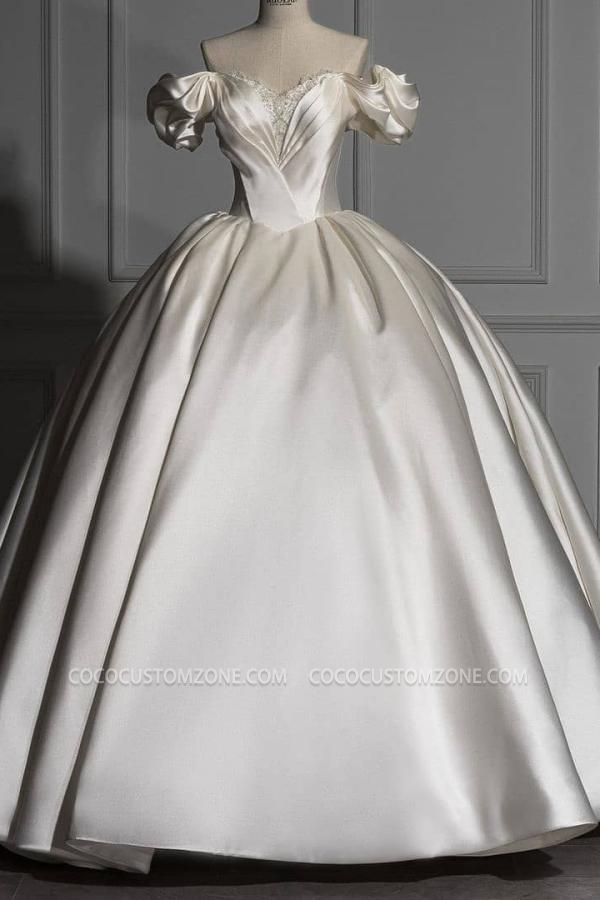 Romantic Off-the-shoulder Satin Ball Wedding Dress