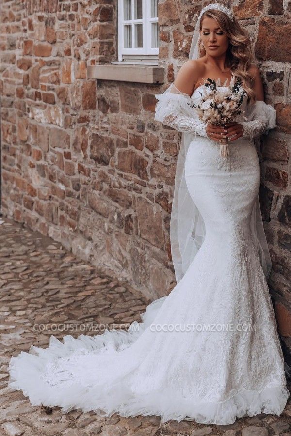 Elegant Sweetheart Neck Long Length Mermaid Lace Wedding Dress