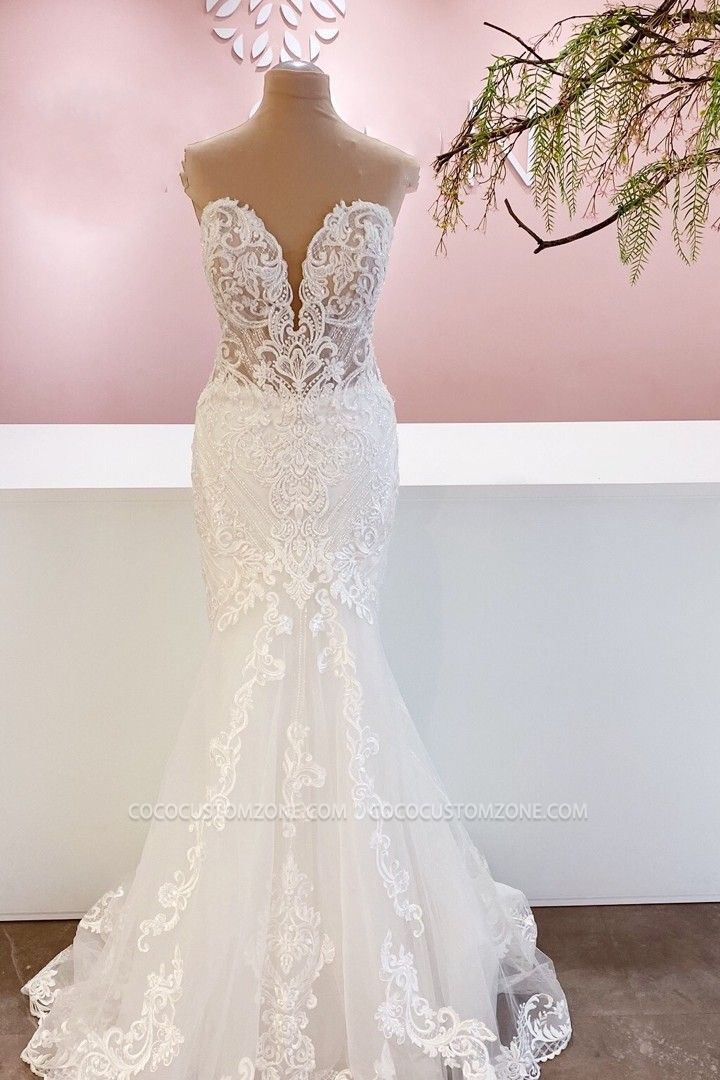 Sweetheart Neck Mermaid Lace Wedding Dress | Small Sheath Wedding Dress