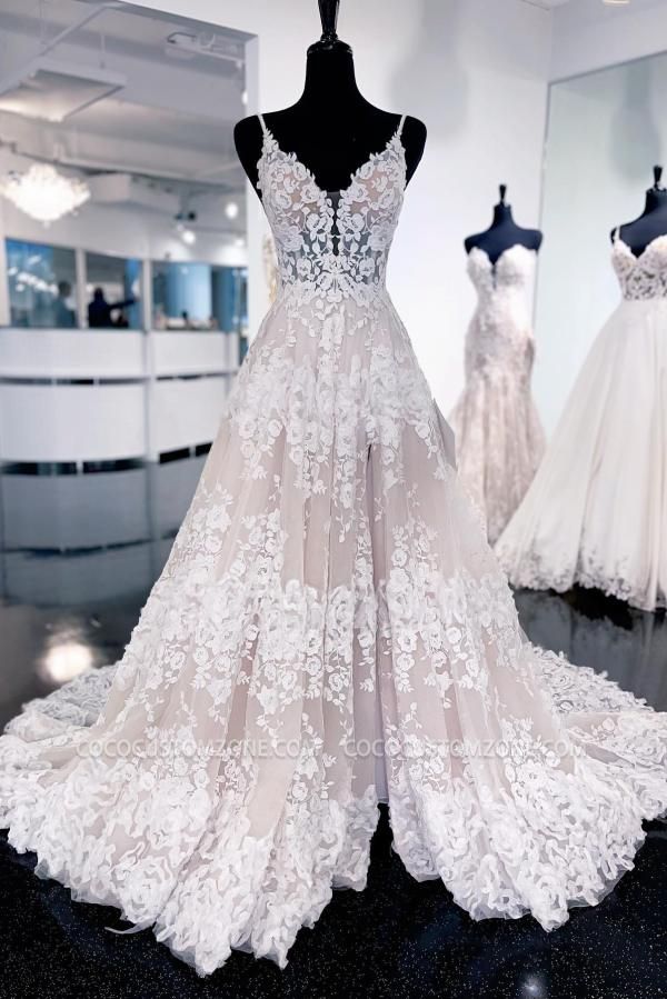 Sexy A-line Sleeveless Lace Backless Wedding Dress