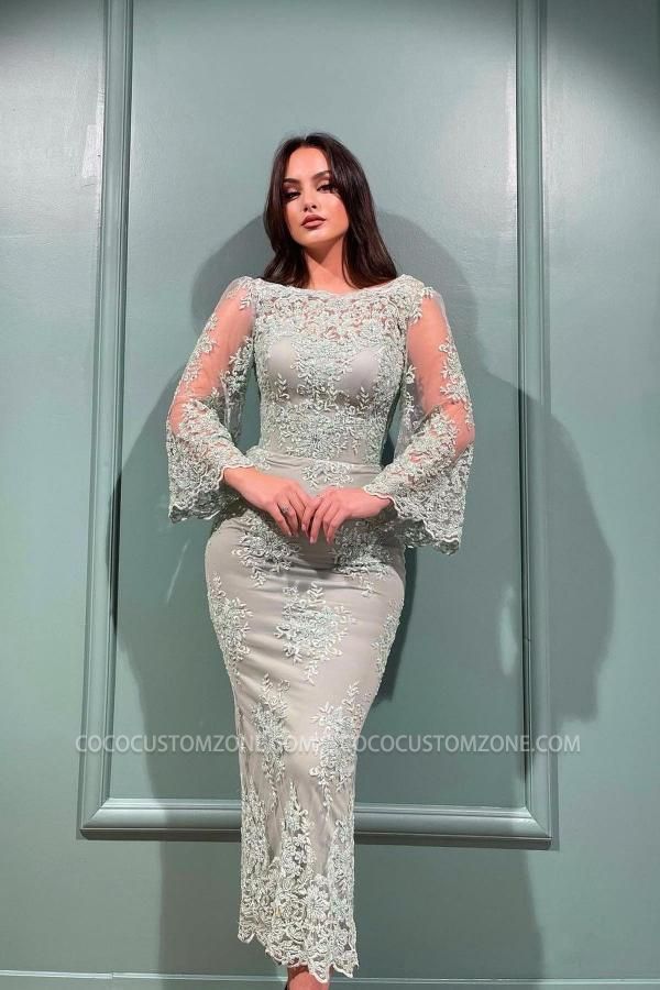 Lace Tea-Length 3/4 Sleeves Mermaid MotherDress | Lace Mother of the Bride Dresses
