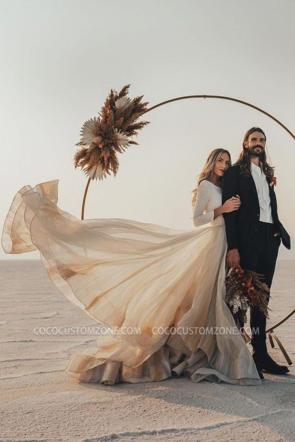 Designer A-Line Long Sleeve Ruffle Wedding Dress | Drag Belt Wedding Dress