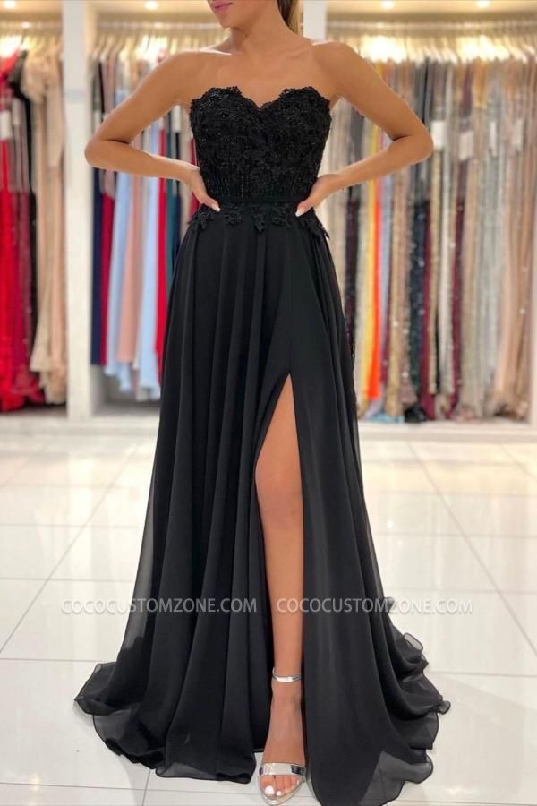 Sweetheart Sleeveless Front Slit Long Tulle Ball Gown