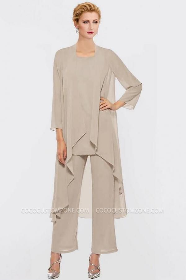 Chiffon Asymmetrical Scoop 3/4 Sleeves Two Piece MotherDress