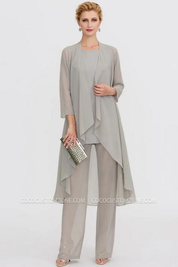 3-Piece Suit/Pants Suit Scoop Neck Length Chiffon Bride Mother Dress