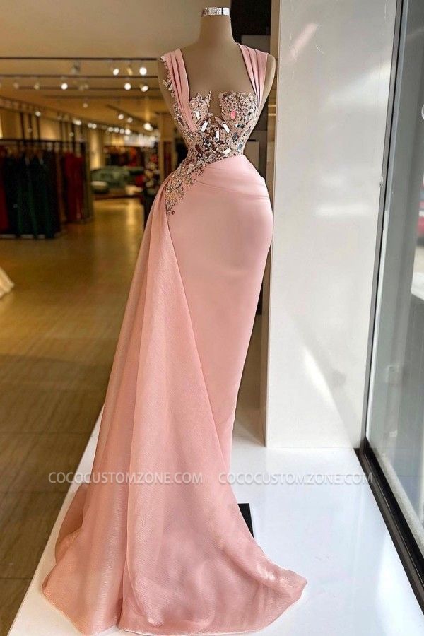 Off-Shoulder Satin Square Neck Wide Strap Long Ball Gown with Beading
