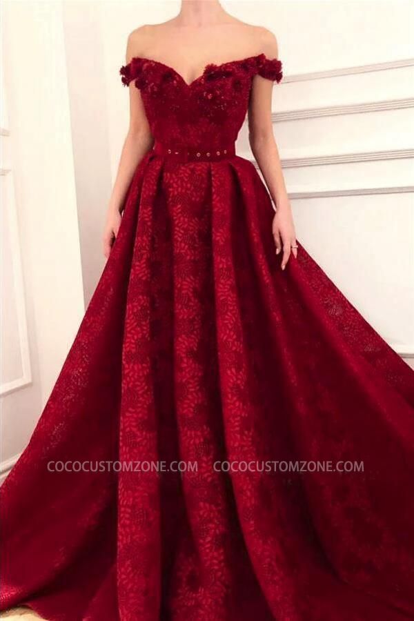 Beauty Off Shoulder  Lace Prom Dress Evening Dresses