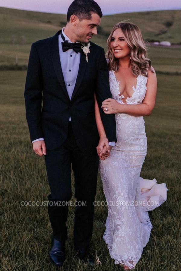 Lace Court Train V-Neck Mermaid Wedding dresses
