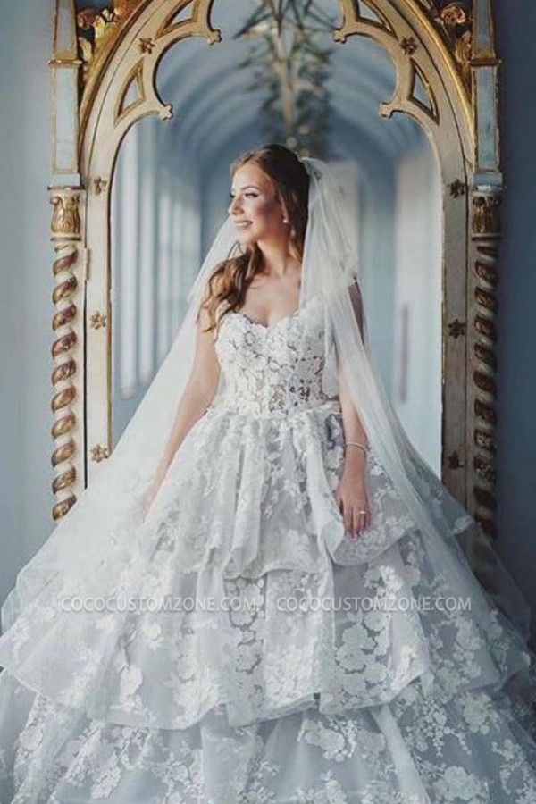 Gorgeous Sleeveless Sweetheart Lace Princess Wedding Dress