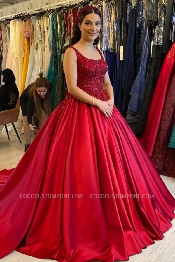 Princess  Red Satin  Wedding Dresses With Lace
