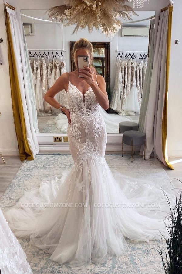Lace V-Neck Mermaid Wedding dresses Elegant