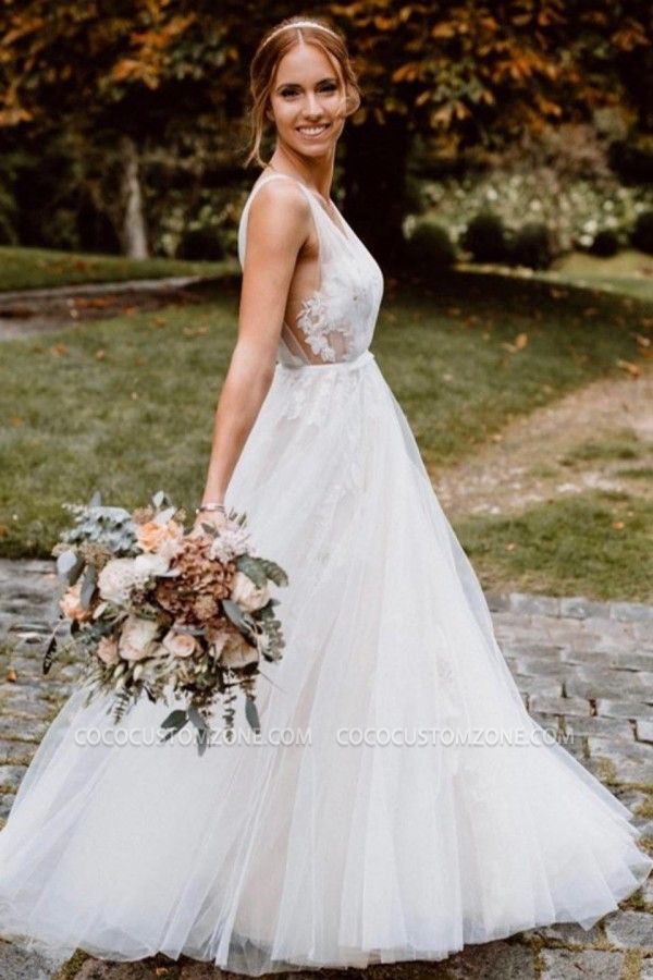 Bohemian A-Line V-Neck Wedding Dress | Lace Wedding Dress