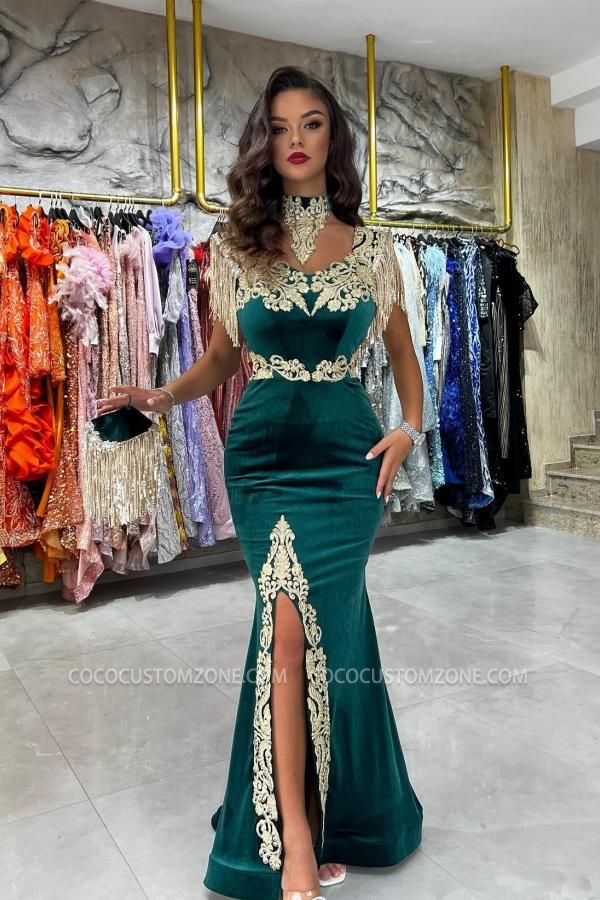 Long Velvet Halter Mermaid Evening Gown | Designer Ball Dresses