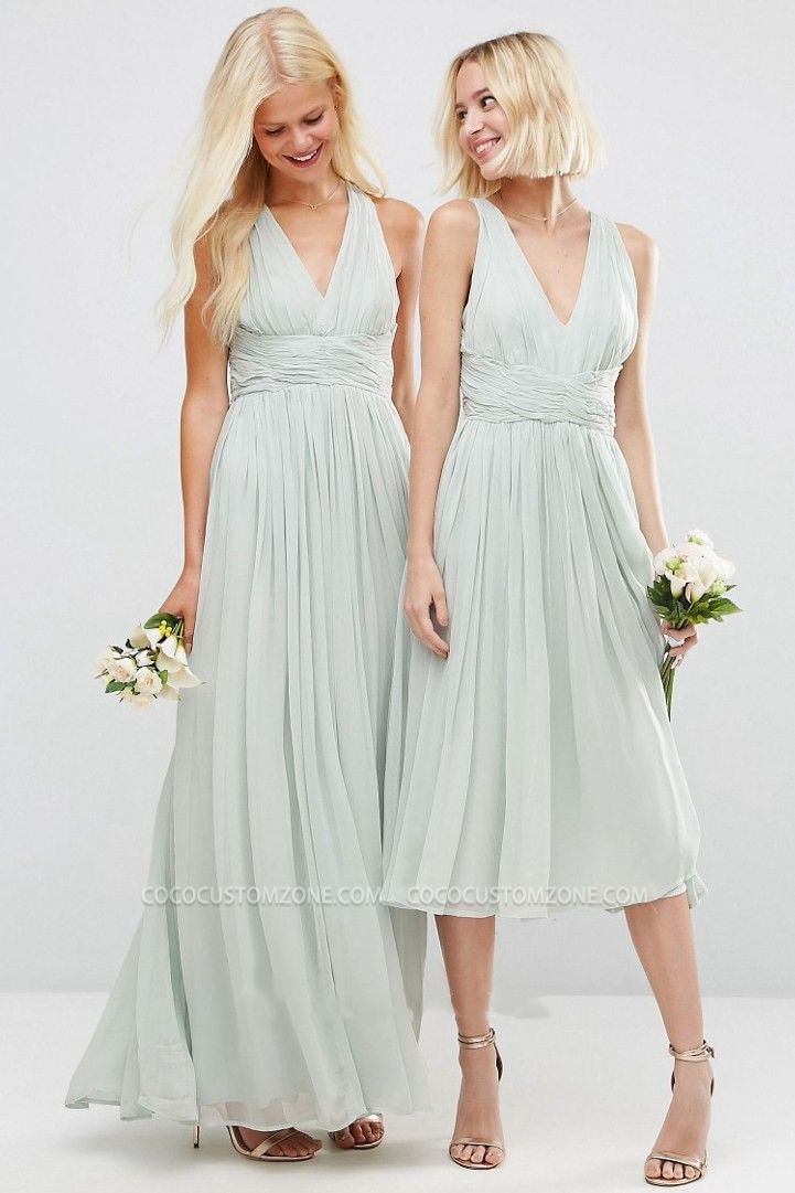 Chiffon Knee-Length V-Neck Sleeveless Bridesmaid Dresses