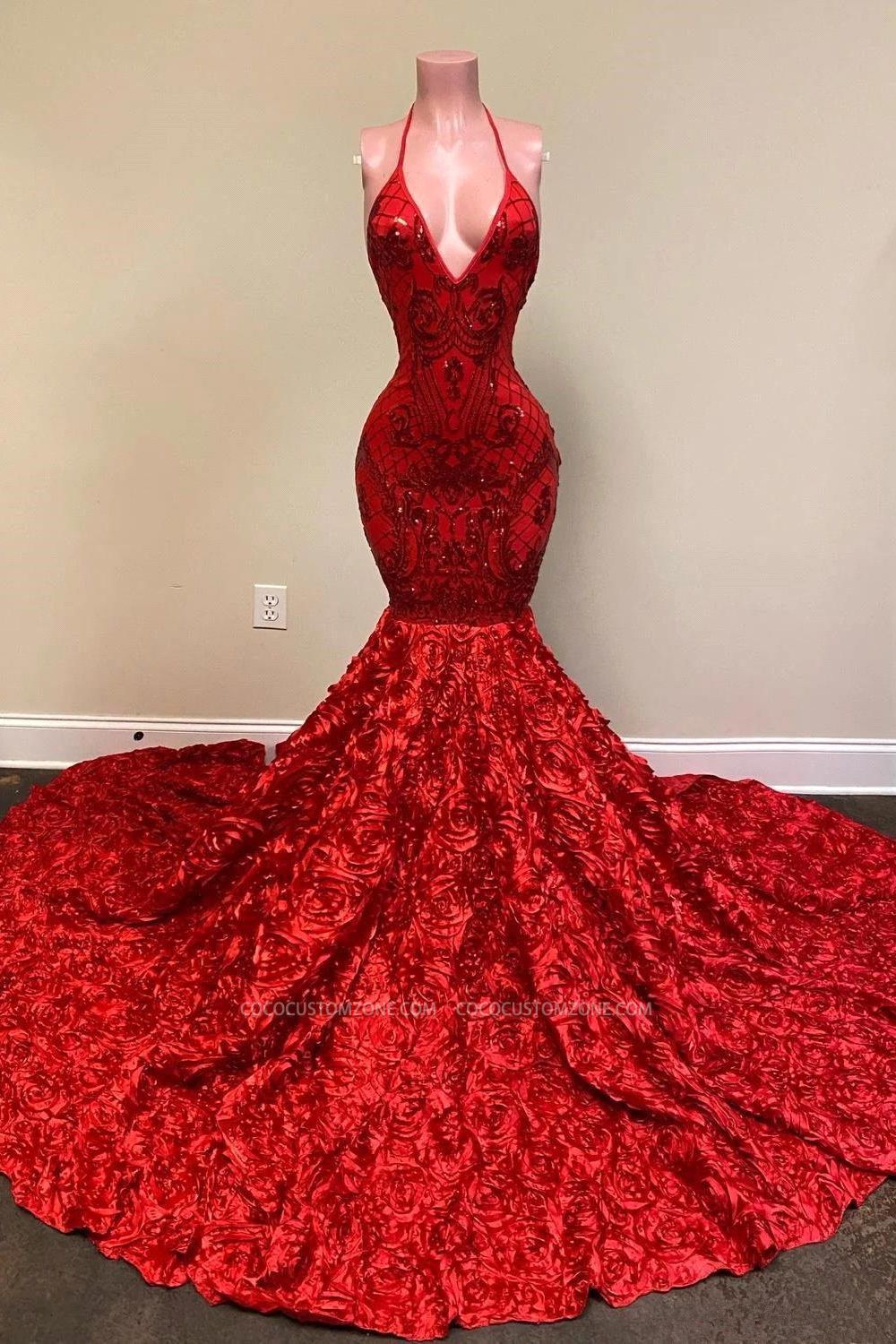 Elegant V-neck strap mermaid ball gown | sexy evening dress