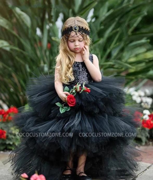 Sleeveless Sequined Black Gauze Girl Dress | Children Wedding Dress