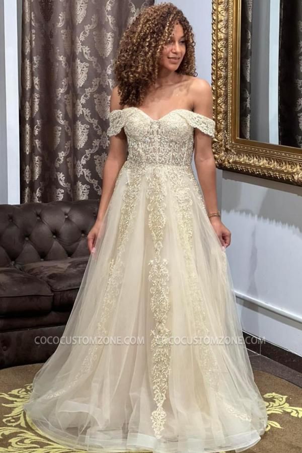 Designer Sweetheart Off Shoulder Lace Evening Dresses | Long Prom Dresses Cheap