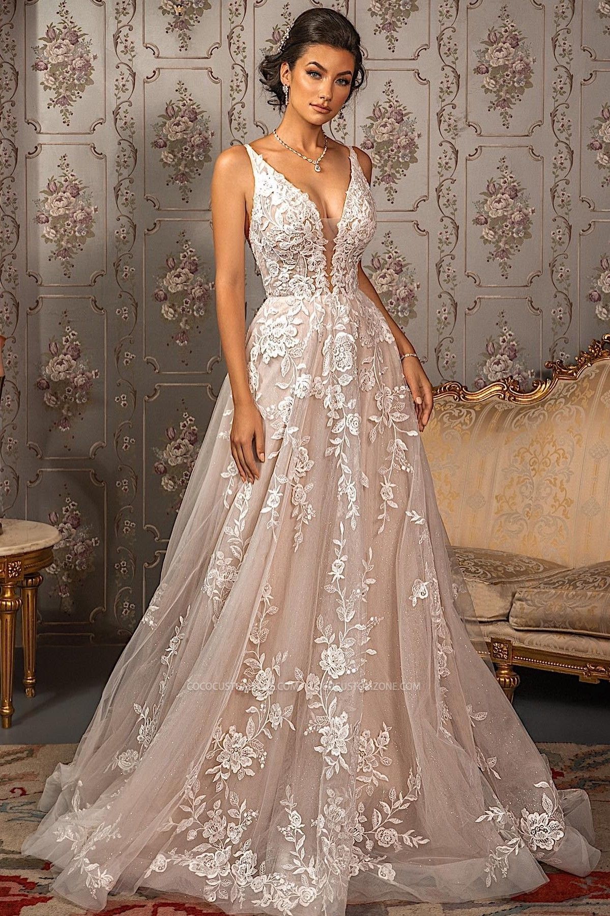 Beautiful Wedding Dress A-line V Neck Lace | Backless Wedding Dress