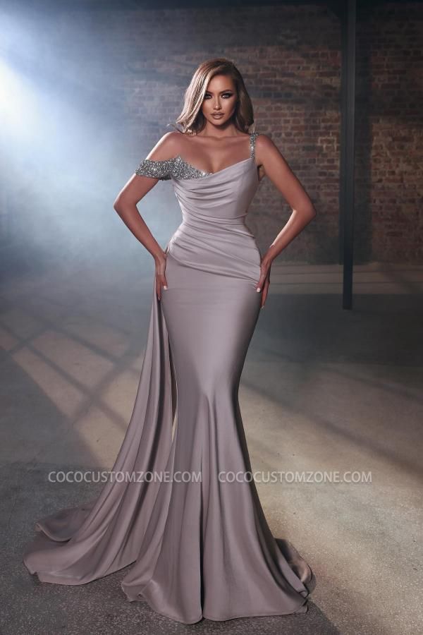 Chiffon, Rhinestone, Floor-Length, One Shoulder, Sleeveless, Mermaid, EveningDresses, Quinceanera, Sexy, Chic, Vintage
