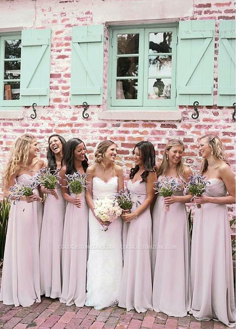 Cheap Chiffon Sweetheart Long Sexy A-line Bridesmaid Dresses