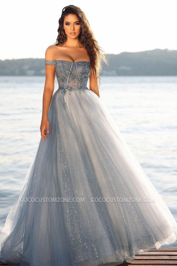 A-Line One Shoulder Sleeveless Tulle Lace Ball Gown