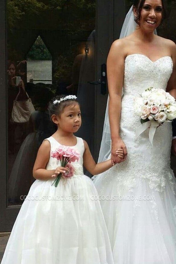 Simple Lace Tulle Floral Girl Dress Wedding Party