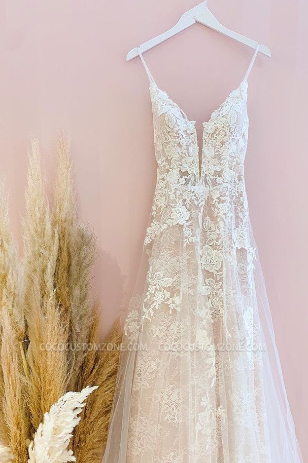 Beautiful Sling A-Line Lace Wedding Dress | Cheap Wedding Dresses
