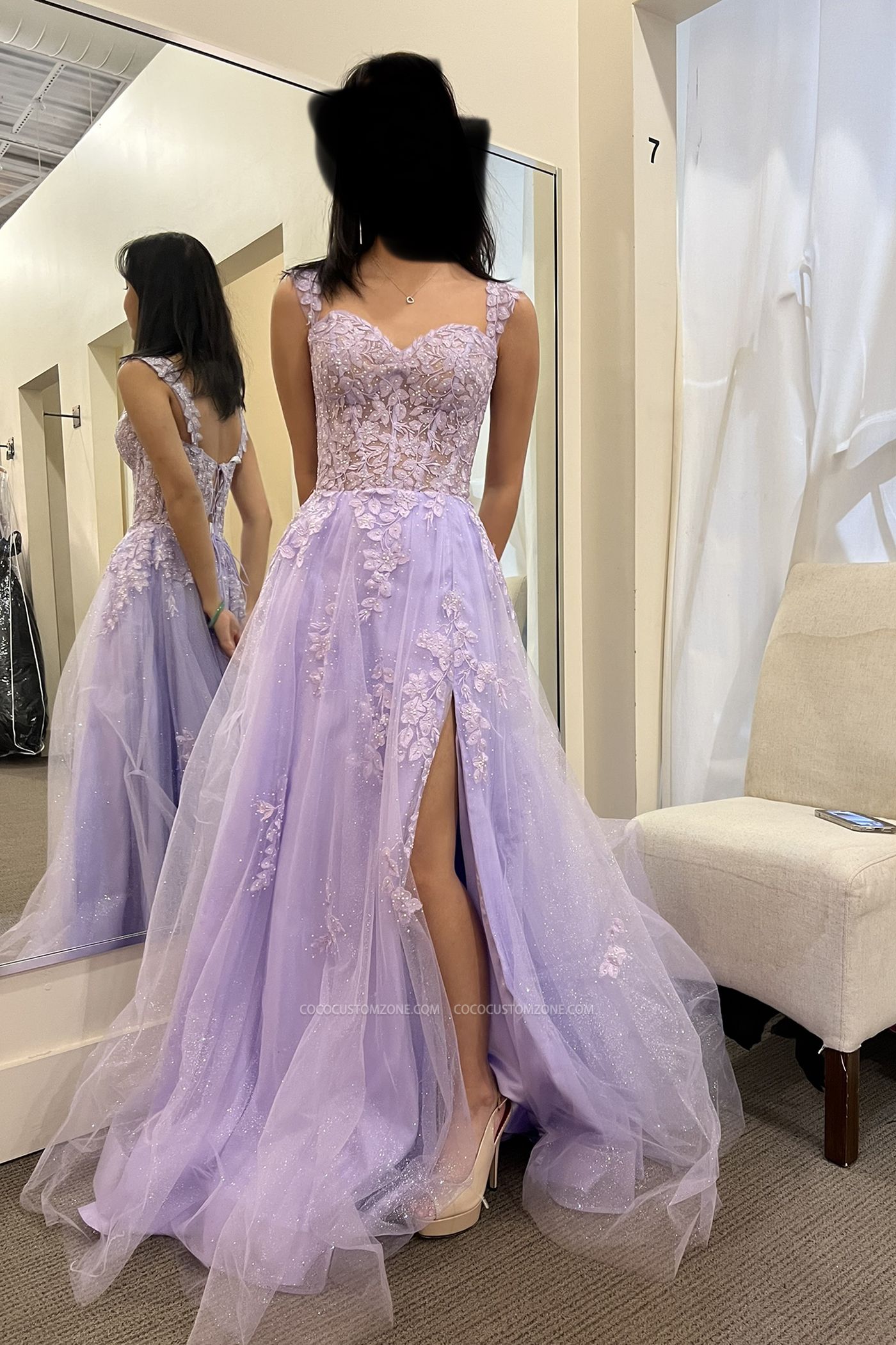 Designer Sweetheart Neck Lace Side Slit Long Evening Gown | Glitter Ball Gown