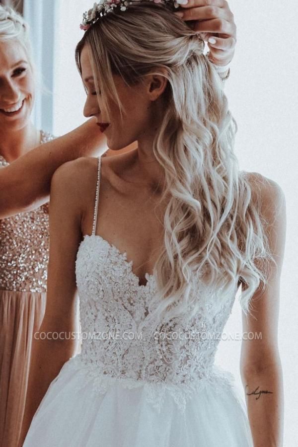 Simple A-line Sweetheart Sleeveless Lace Wedding Dress