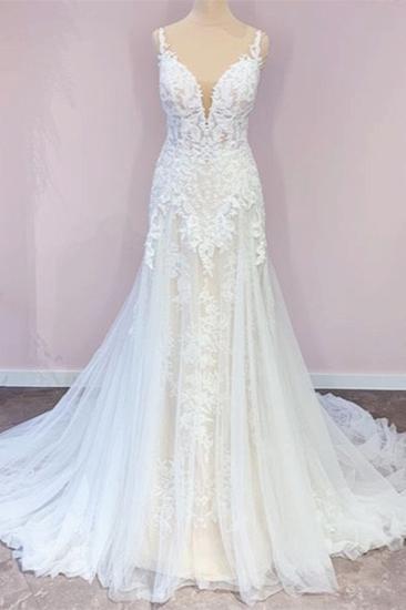 Modern Sleeveless V-Neck Mermaid Wedding Dress | Lace Wedding Dress