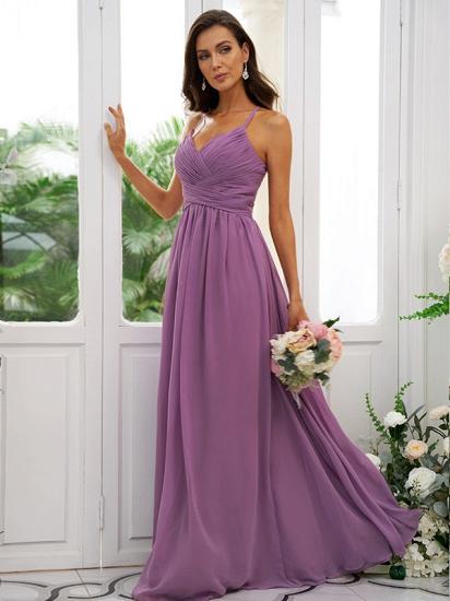 Lilac Chiffon V-Neck Spaghetti Straps Bridesmaid Dresses Simple