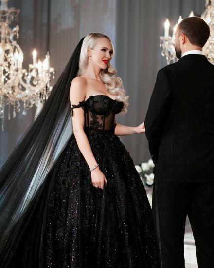 Black Heart Neckline Sleeveless Lace Wedding Dress | Lace A-Line Wedding Dress_3