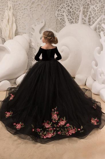 Off-the-shoulder Velvet Organza Floor-length Flower Girl's Embroidered Flower Dress_2