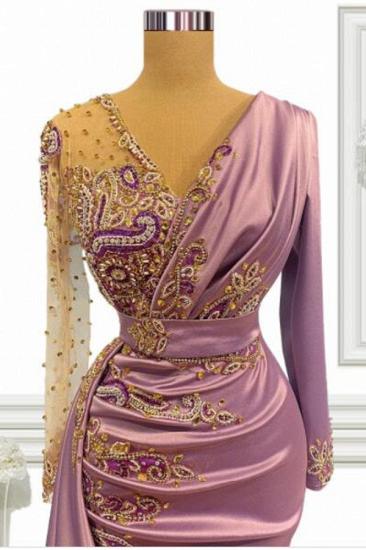 Satin V-neck long-sleeve floor-length ball gown_2