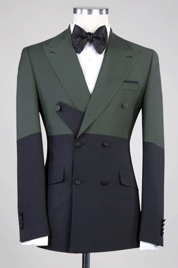 Latest Design Dark Green and Black Double Breasted Close Fitting Men Suits