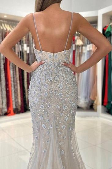 Sexy V-neck Skinny Strap Lace Mermaid Ball Gown_3