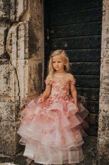 Lovely Layered Tulle Girl Dress With Short Sleeves With Flower Beauty | Little Girl Dress By Hand