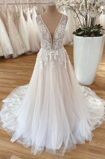 V-Neck Wide Strap Boho Wedding Dress | A-Line Lace Wedding Dress