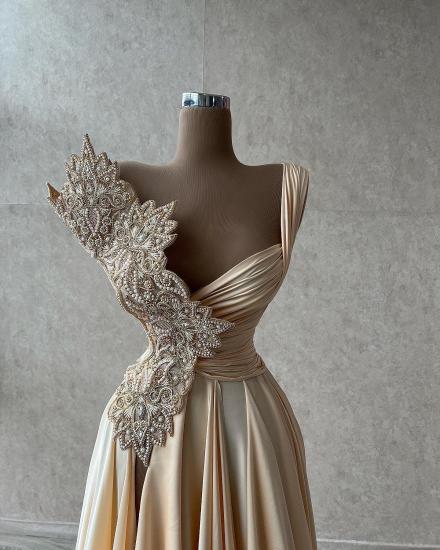 Designer A-Line Floor Appliqué Evening Gown | Elegant Asymmetric Ball Gown_2