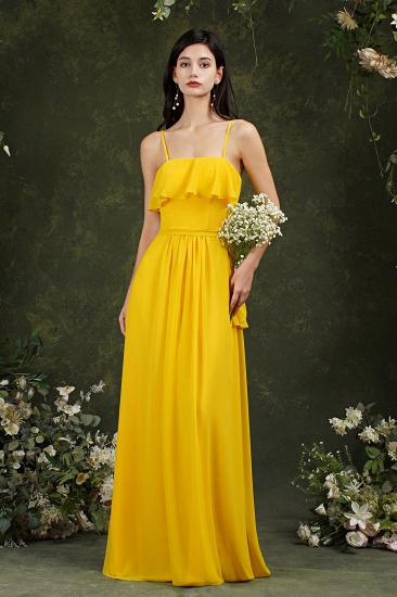 Bridesmaid Dress With Line Neck Chiffon Yellow With Pocket Ruffles_6