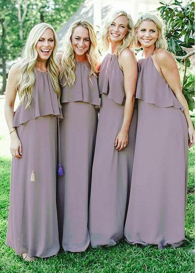 Backless Grey Chiffon Suspender A-line Bridesmaid Dress