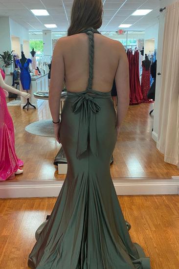Wide Strap Halter Neck Floor Ruffle Mermaid Ball Gown | Sexy Deep V Neck Ball Gown_5