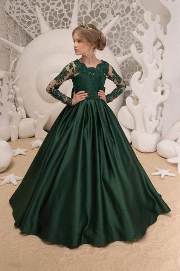 Dark Green Satin Gem Lace Backless Girl Dress With Bow