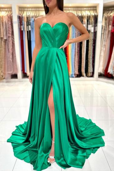 Sweetheart Floor-Length Satin Slit Prom Dress