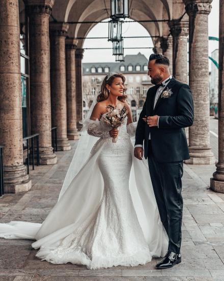 Elegant Sweetheart Neck Long Length Mermaid Lace Wedding Dress_5