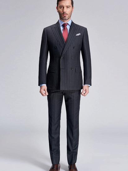 Double Breasted Spike Lapel Men's Suit | Dark Gray Men's Striped Suit