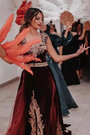 Luxurious Velvet Wide Strap Square Neck Long Sleeves Evening Gown | Prom Dress Long Cheap_1