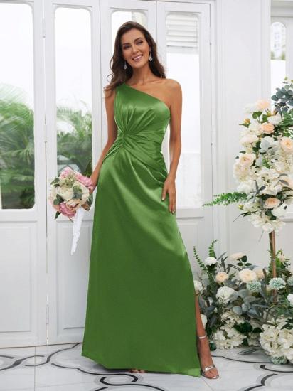 One Shoulder Dark Green Long Bridesmaid Dresses | Simple Bridesmaid Dress_19