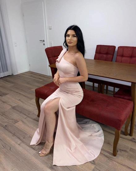 Satin One Shoulder Front Slit Front Drop Ball Gown_3